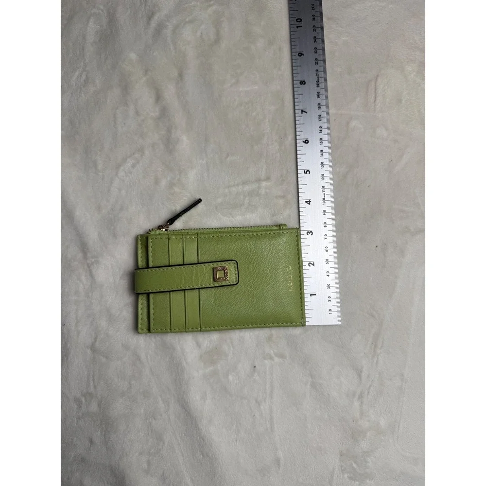 Lodis Julia Card Case Wallet Lime Green Leather RFID Bifold ID Window Zipper